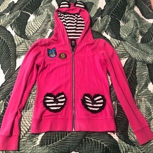 Jessica Louise Pink Ears Hoodie with Heart Pockets